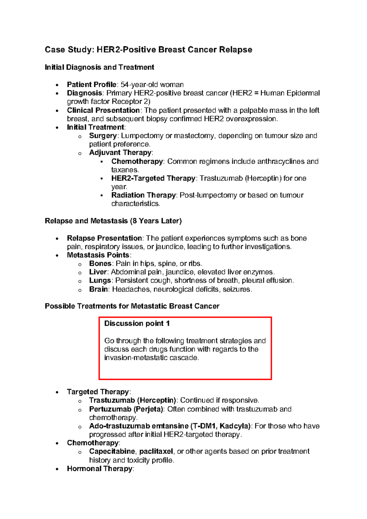 Case Study Cancer Metastasis Workshop - Case Study: HER2-Positive ...