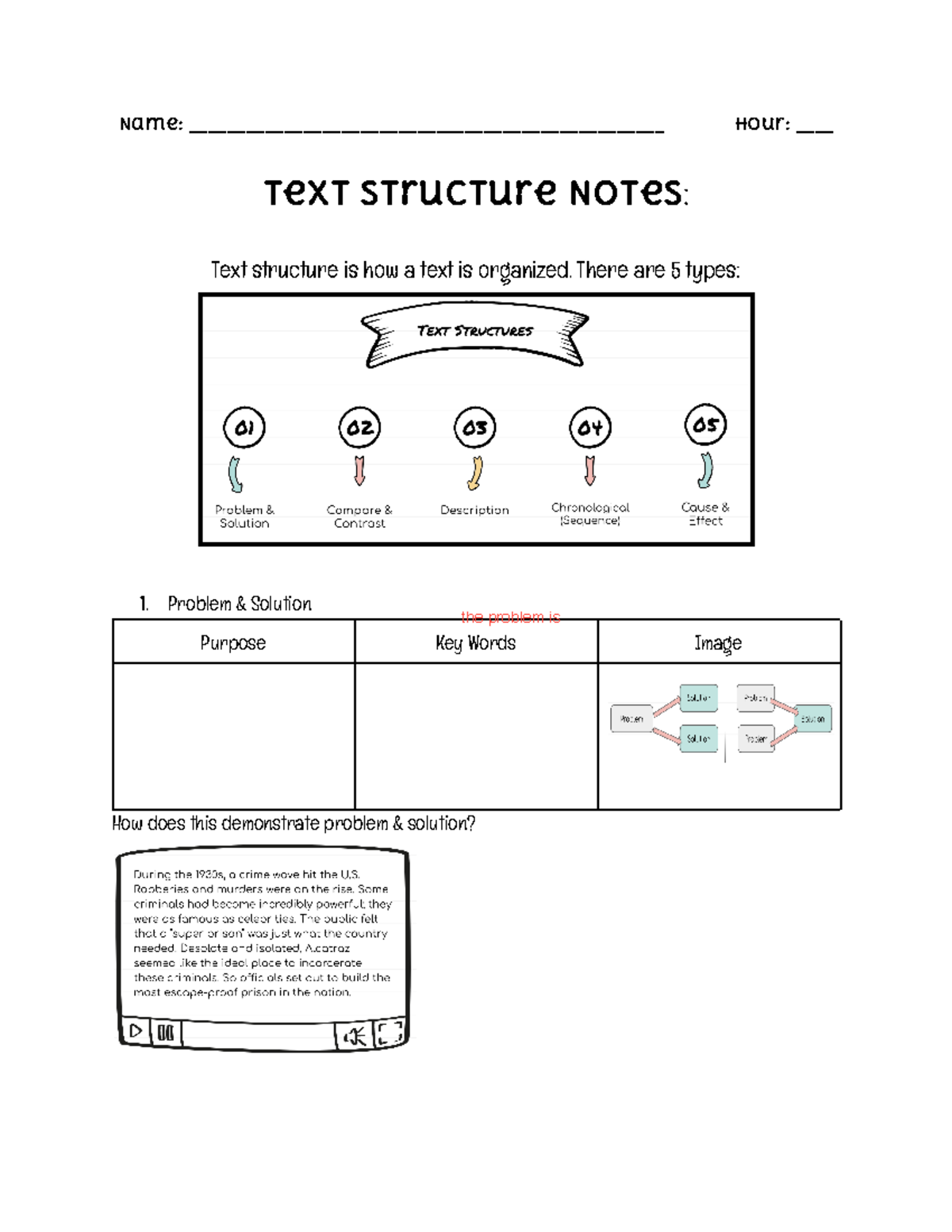 Text Structure Notes for Students - Name