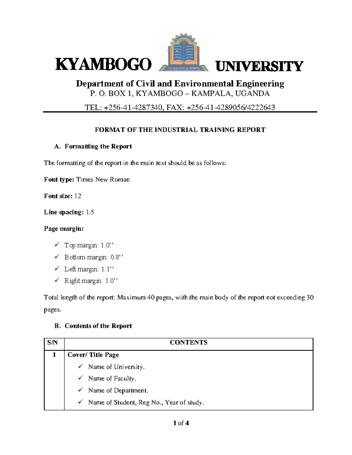 IT Report Format for Industrial Training - Civil Eng. 2020-2021 - Studocu