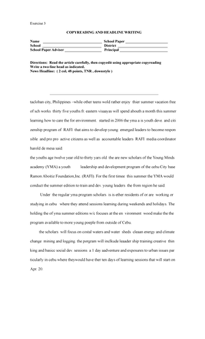 Crhw 16 - An activity sheet for copy reading. - dsspc 4 COPYREADING AND ...