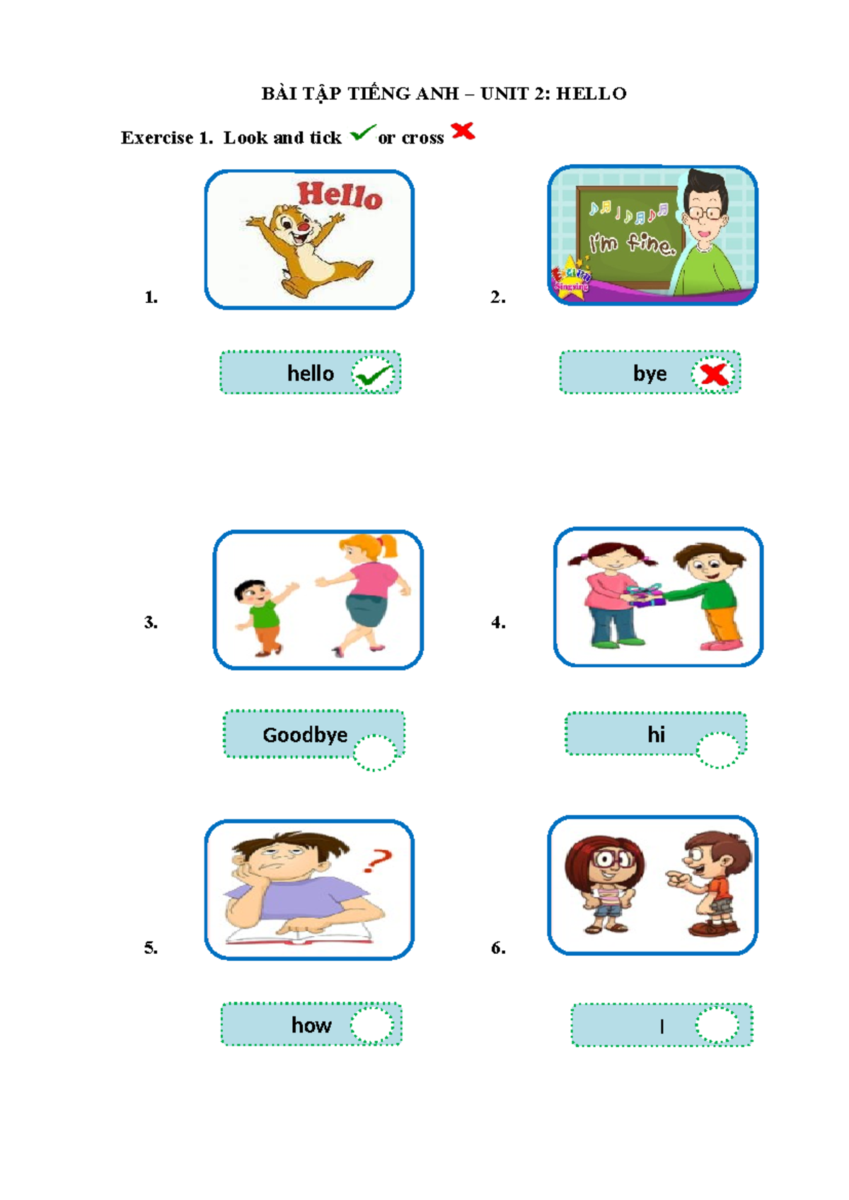 BÀI TẬP TIẾNG ANH UNIT 2: HELLO - Exercises and Activities - Studocu