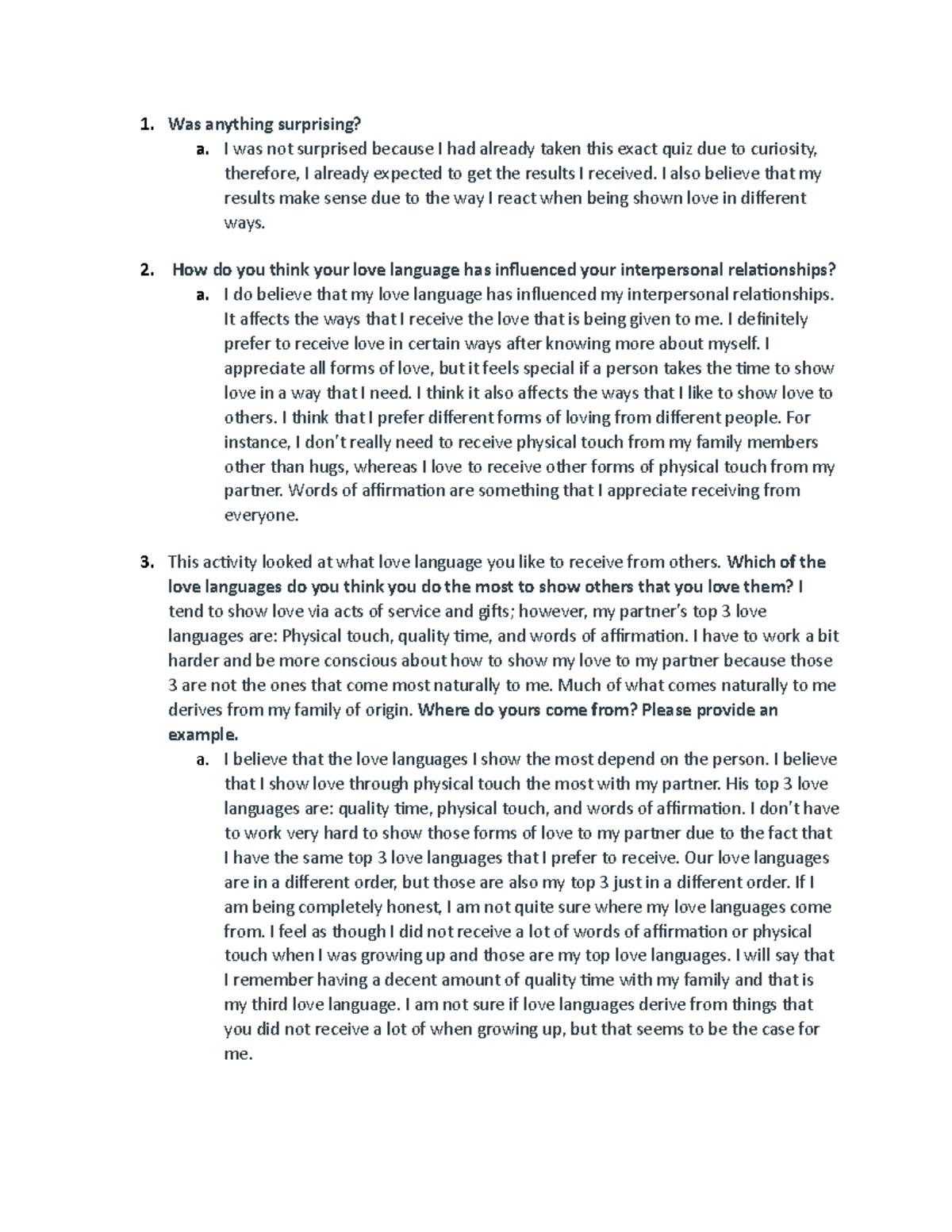 CF102 Reflection on Love Languages and Interpersonal Relationships ...