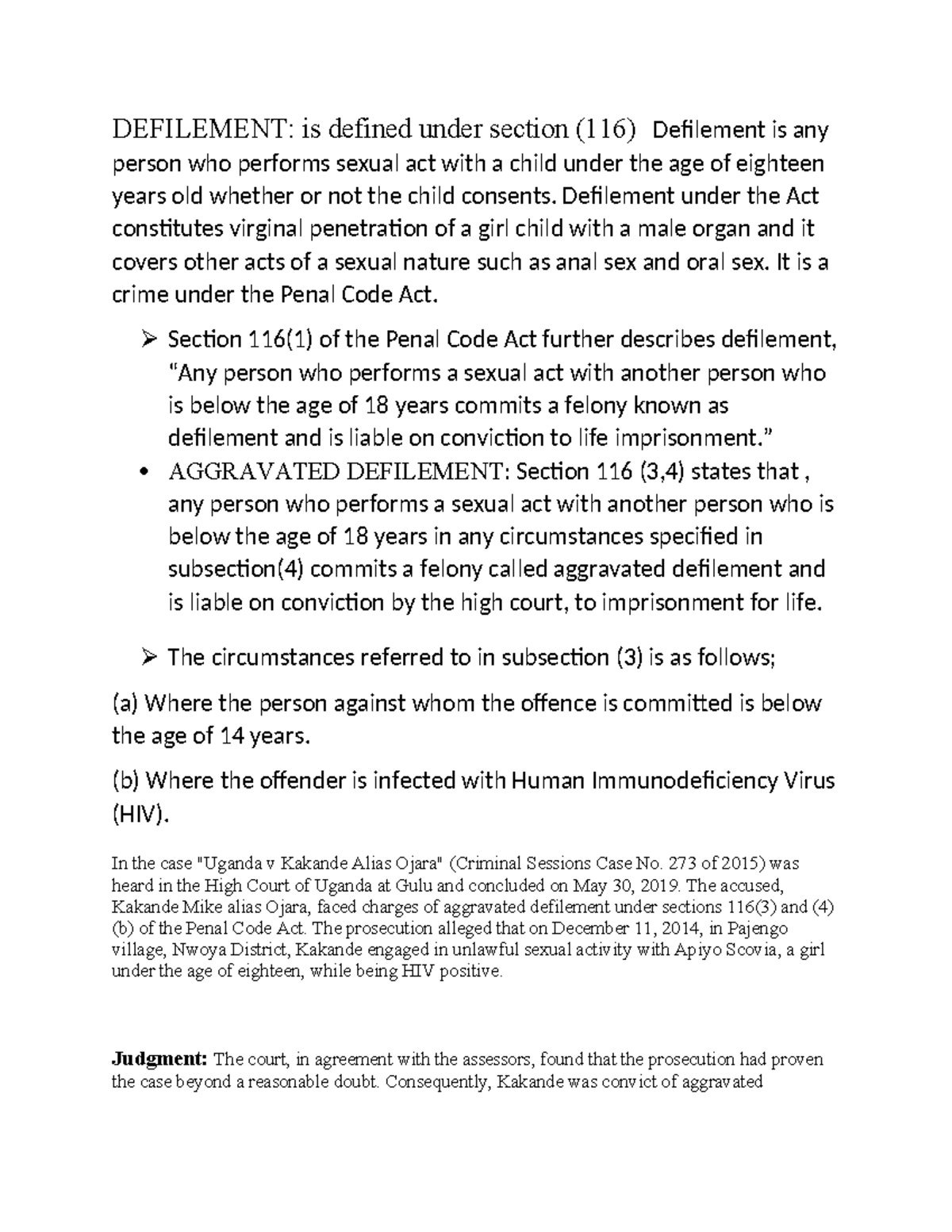 Defilement and Aggravated Defilement: Legal Overview and Case Studies ...