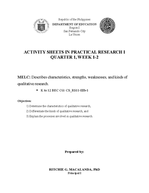 Practical Research 1 Quarter 1 MELC2 AS P2 - Republic of the ...