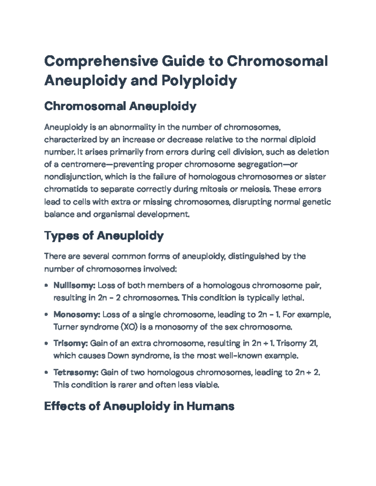 Comprehensive Overview of Chromosomal Aneuploidy & Polyploidy (BIO 101 ...