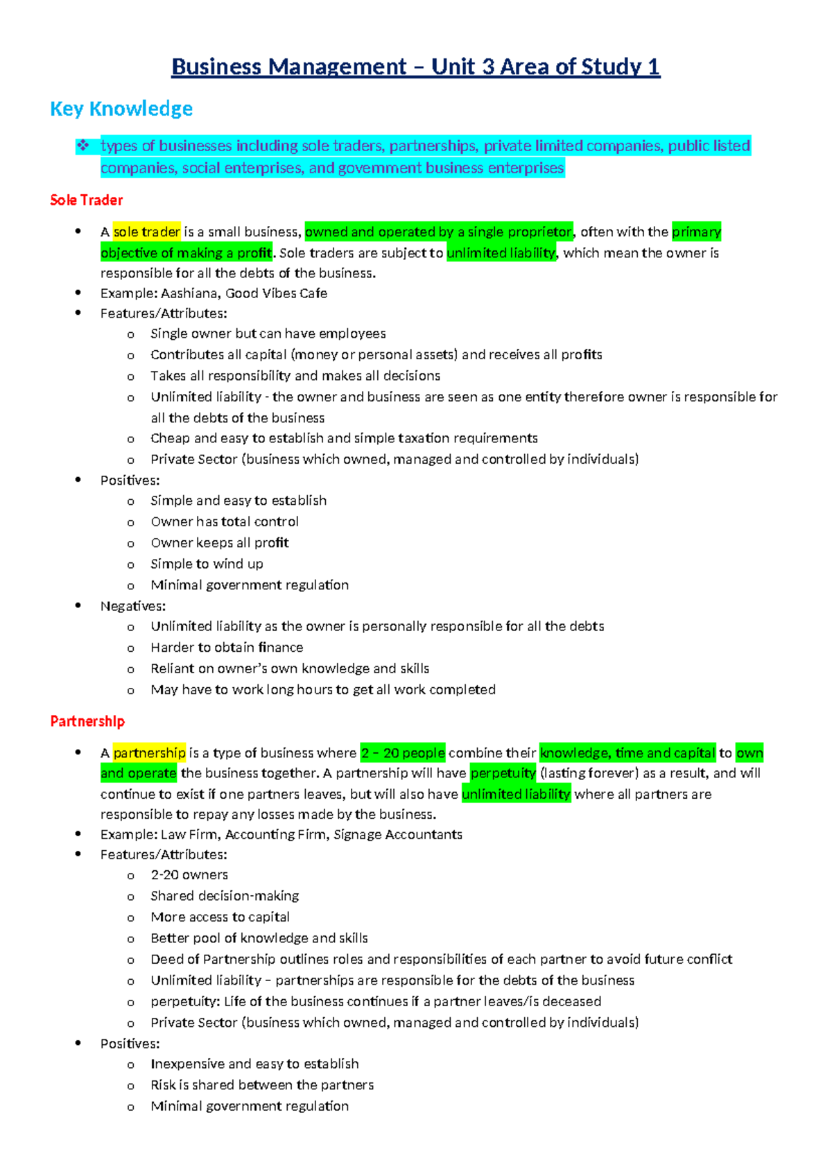 BM Unit 3 AOS 1 Notes - Study Design PointsNotes - Business Management ...