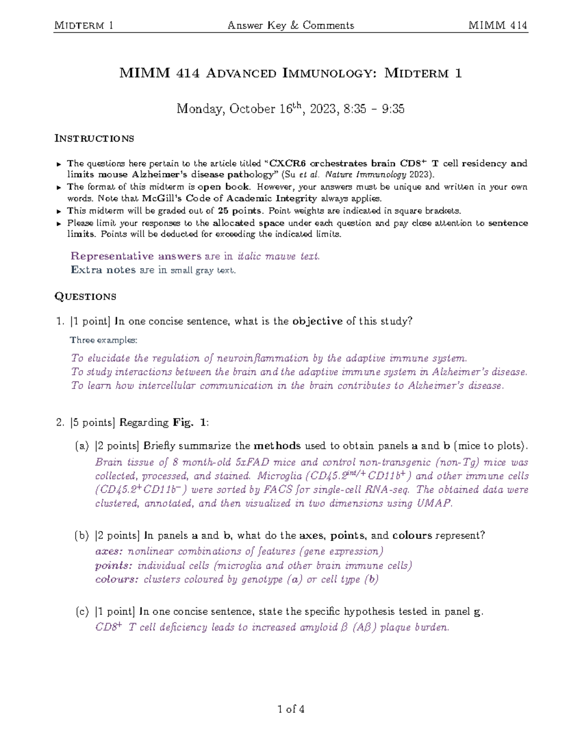 MIMM 414 Midterm 1 Answer Key & Comments: Practice Answers - Studocu