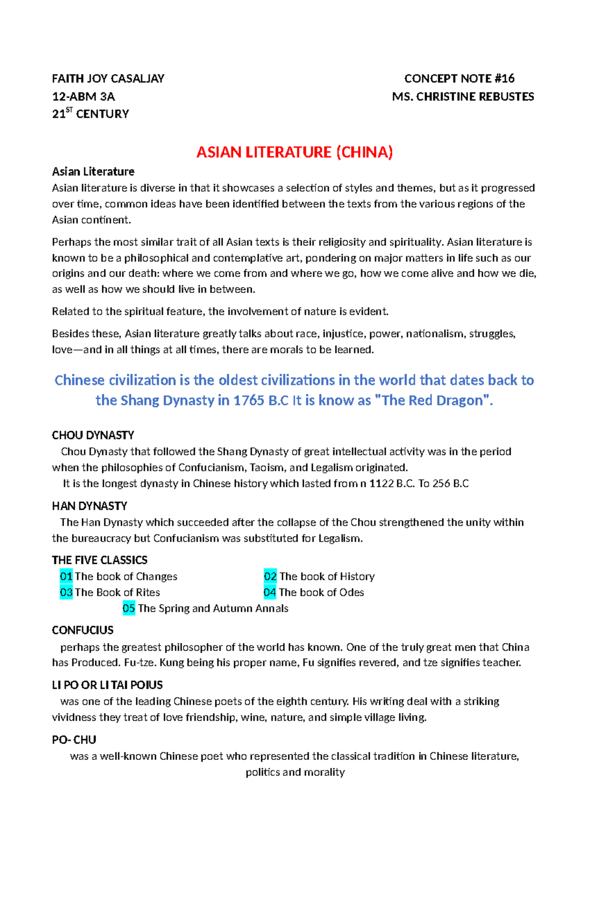 CN 16 21ST Century - Concept Notes on Asian Literature - Studocu