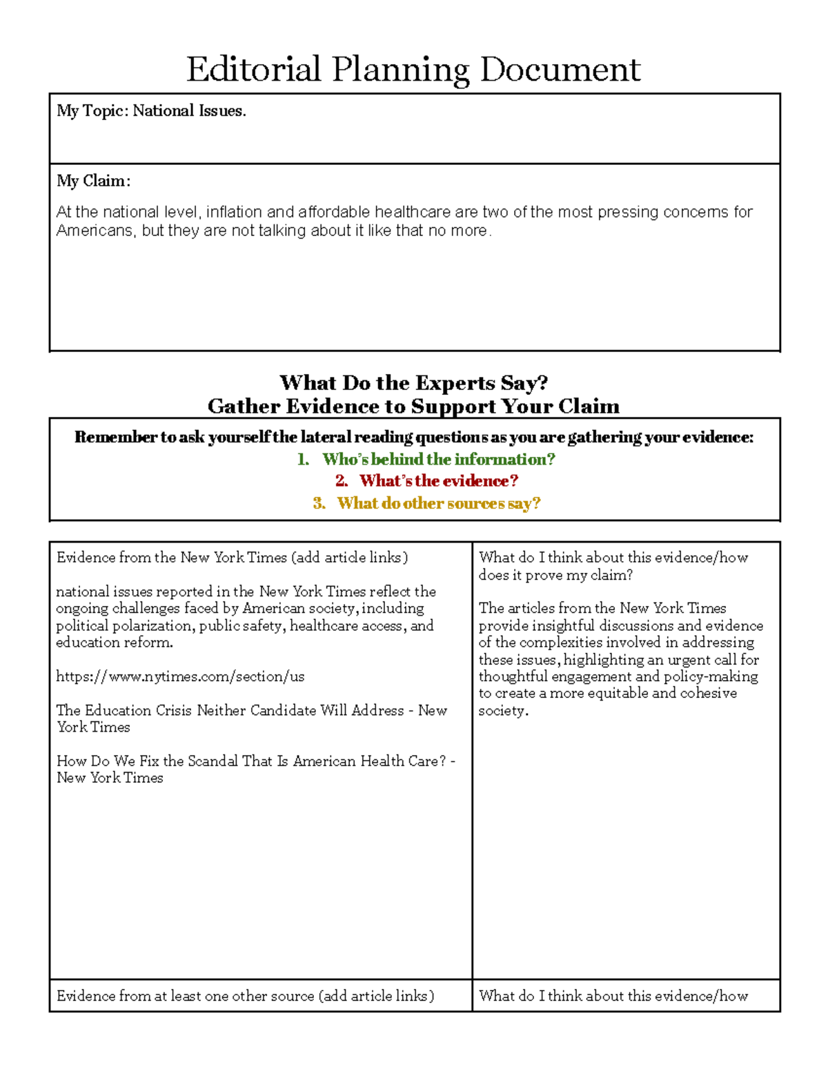 Copy of Editorial Planning Document - Editorial Planning Document My ...