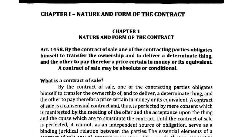 CS 101: Chapter 1 - Nature and Form of the Contract - Studocu