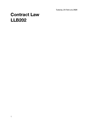 LLB202 Contract Law - Comprehensive Exam Notes and Key Concepts - Studocu