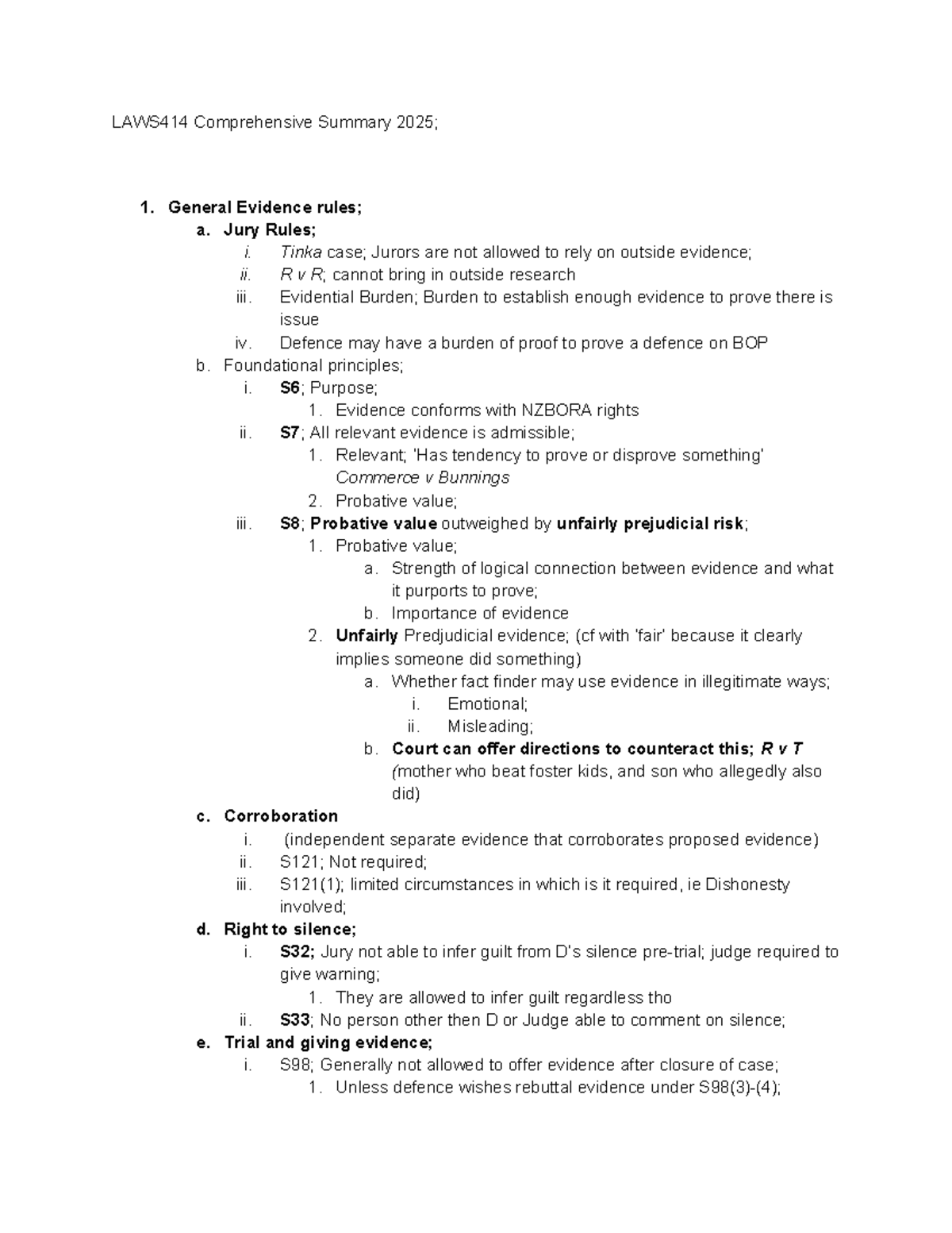 LAWS414 Comprehensive Summary: Key Evidence Concepts and Case Law - Studocu