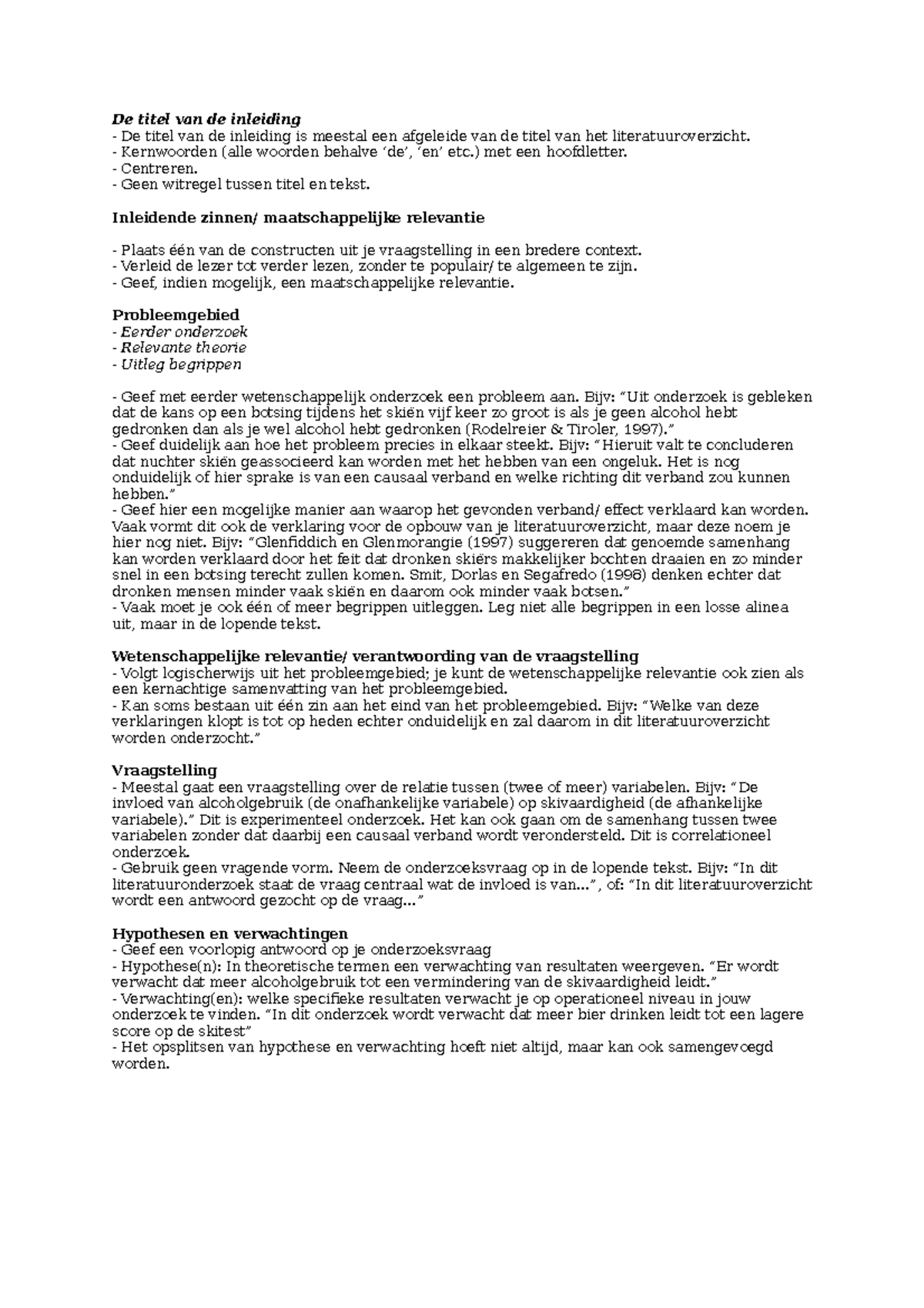 Raamwerk Inleiding voor Literatuuroverzicht - Update 2021 - Studeersnel