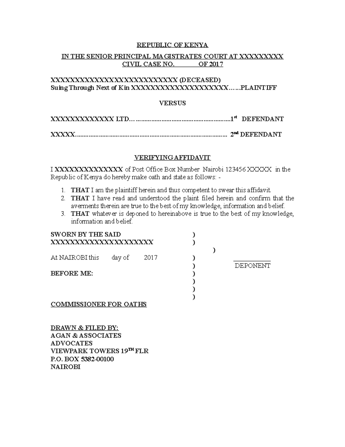 CIVIL CASE NO. 2017: PLAINTIFF'S DOCUMENTS AND VERIFIED AFFIDAVIT - Studocu