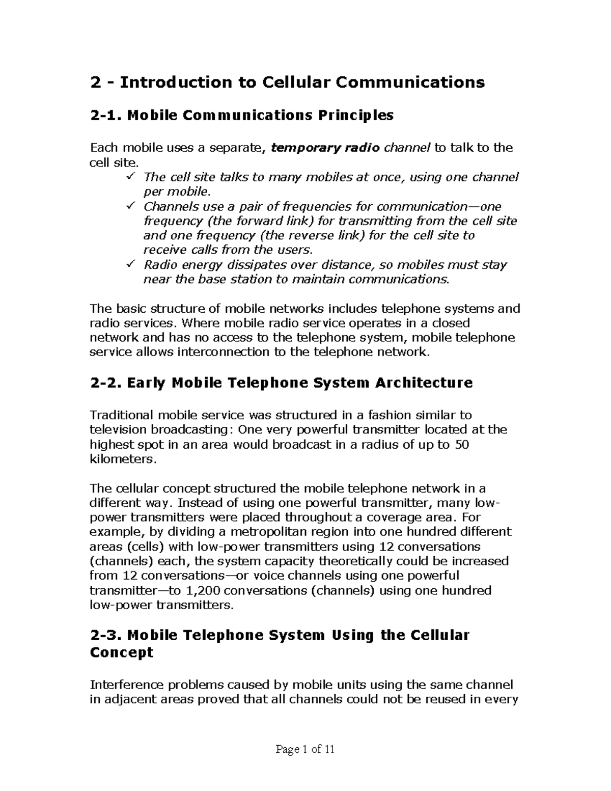 Cellular System Architecture Overview for Course 2: Handout Notes - Studocu