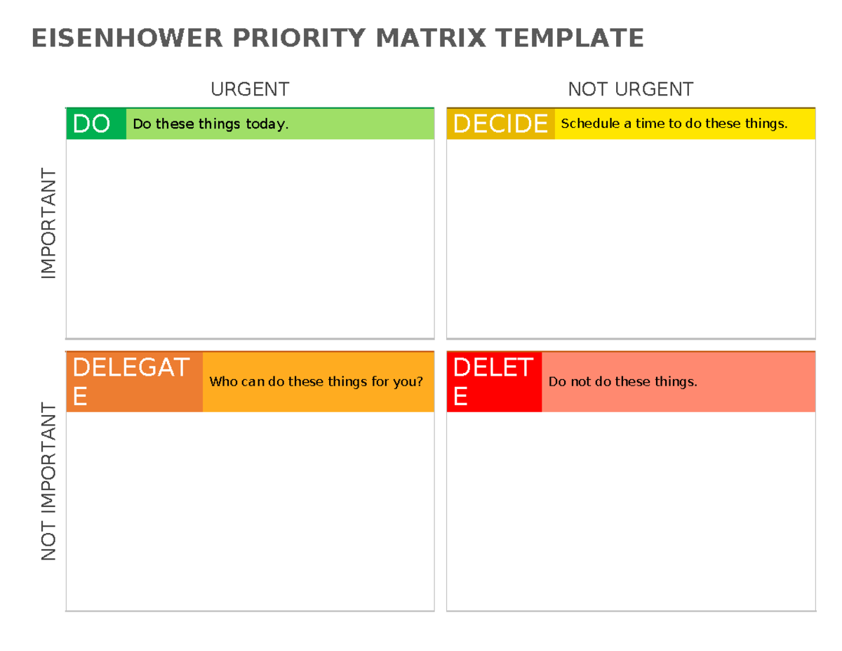 EISENHOWER PRIORITY MATRIX TEMPLATE: URGENT TASKS GUIDE - Studocu, image size:1200x927