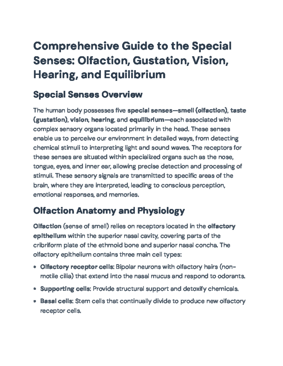 Comprehensive Overview of Human Special Senses: Olfaction to ...