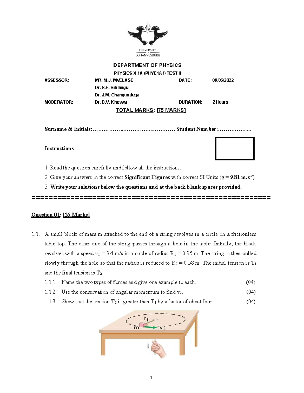 PHYE1A1 Physics Test II: Key Concepts & Problem Solutions - Studocu