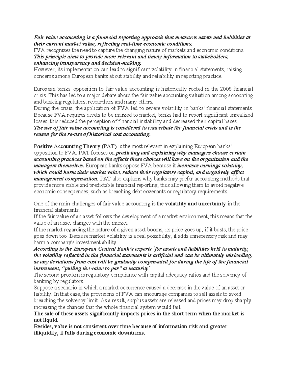 Fair Value Accounting and Its Impact on European Banks: ACCY903 ...
