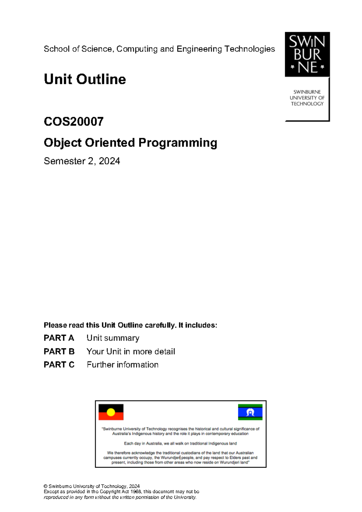 COS2000 Object Oriented Programming Unit Outline Semester 2 2024 - Studocu