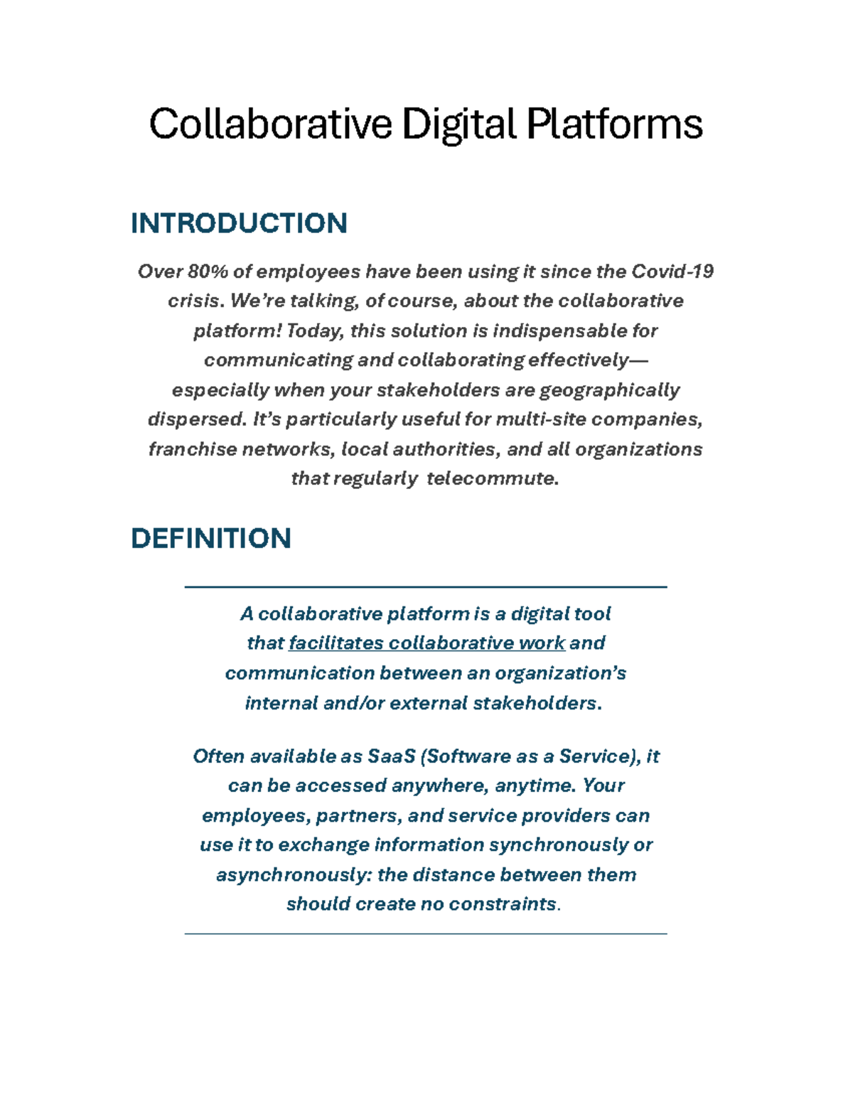 Report on Collaborative Digital Platforms: Insights & Challenges - Studocu