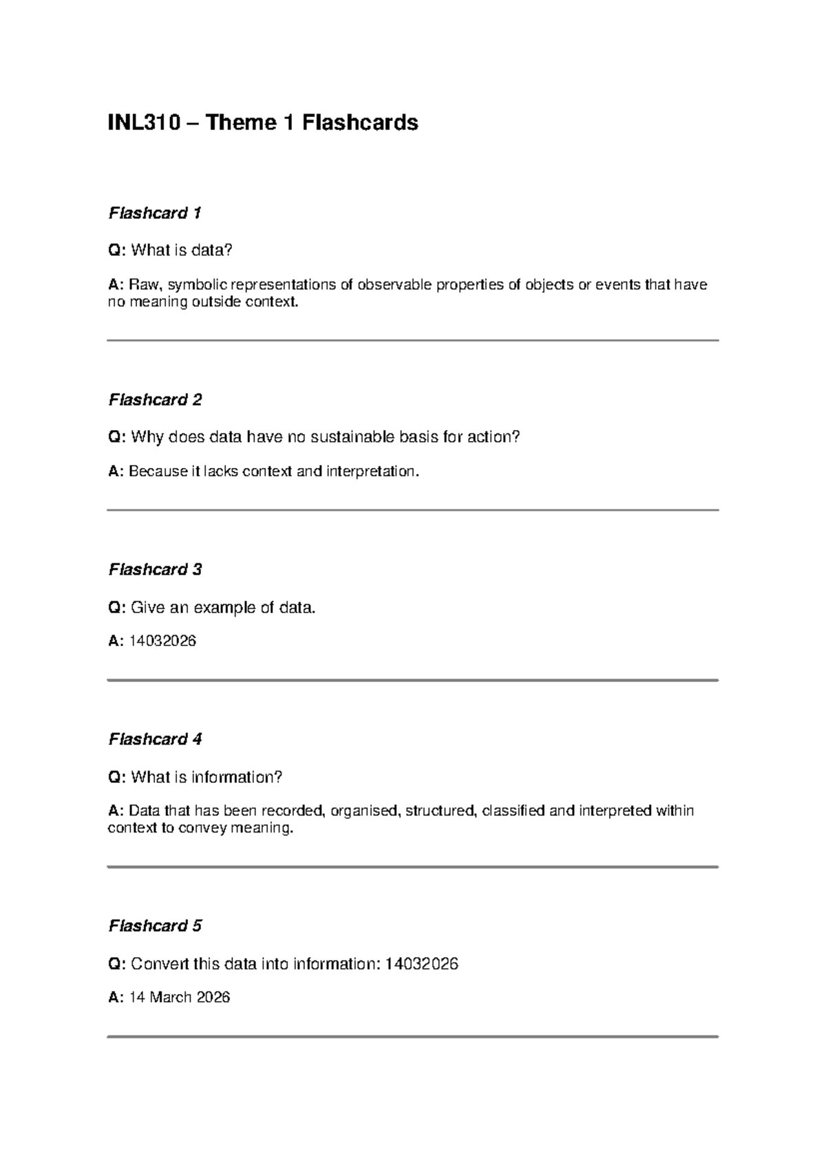 INL310 Theme 1 Study Flashcards on Data and Information Concepts - Studocu