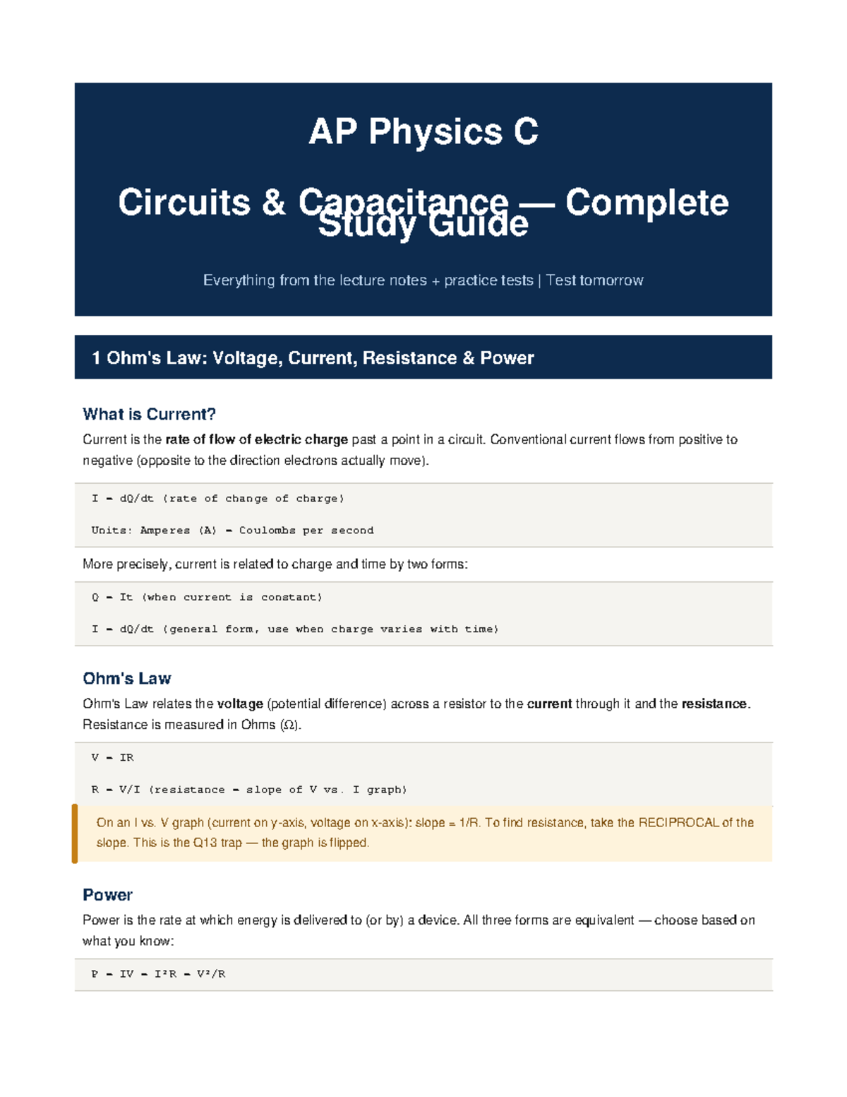 AP Physics C Circuits: Comprehensive Study Guide for Final Exam - Studocu