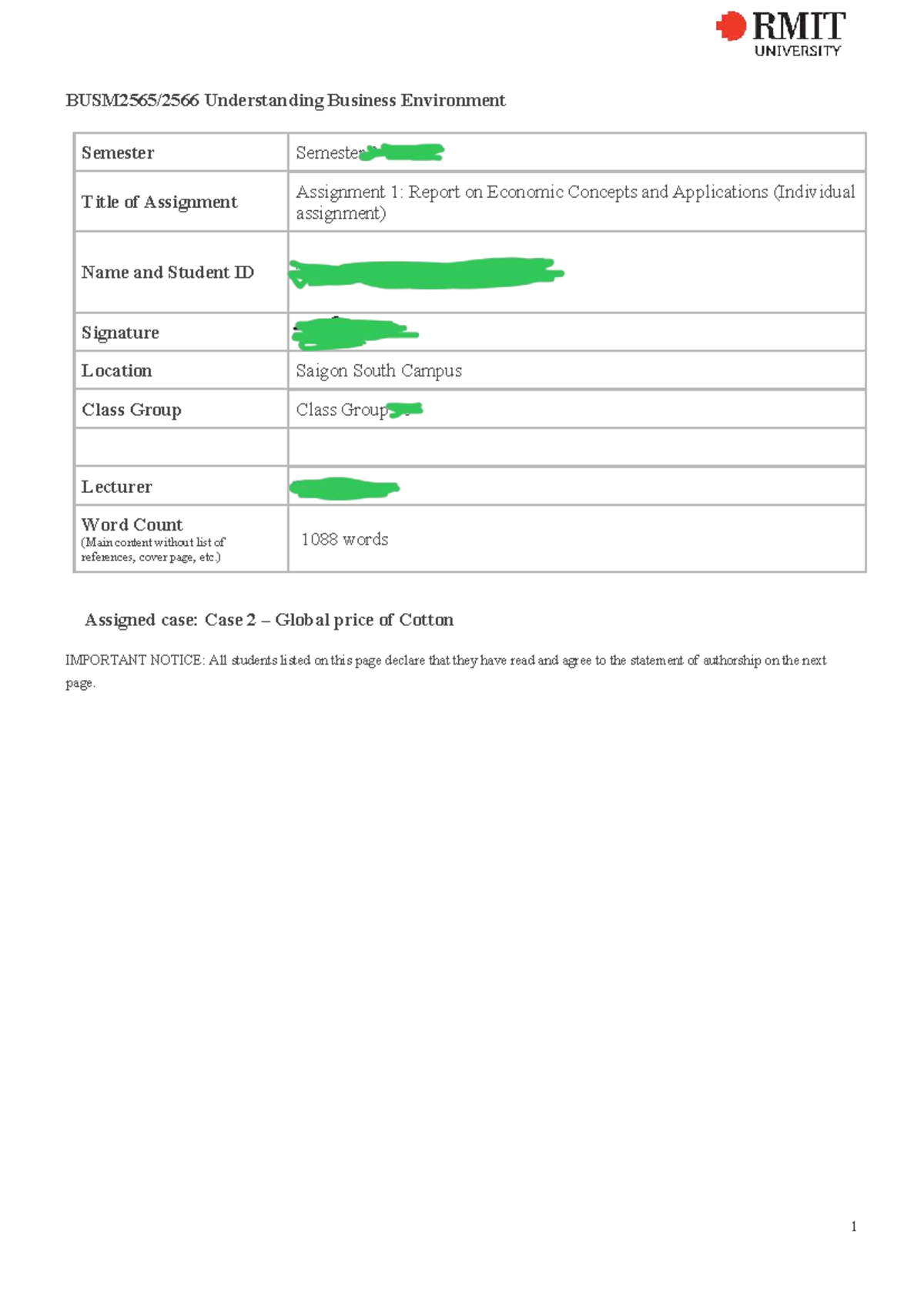 Economic Concepts & Applications: Assignment 1 Report (BUS 2025) - Studocu
