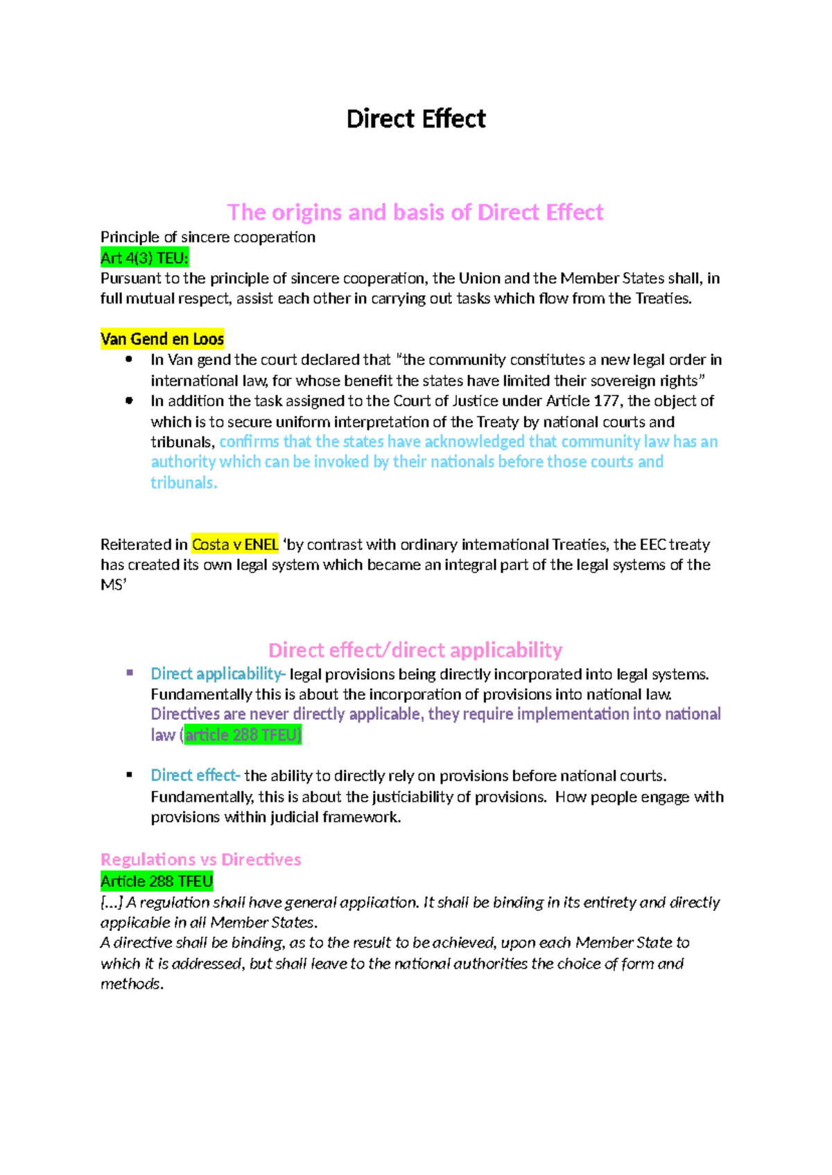 2.1 Direct Effect: Origins and Principles - Lecture Notes - Studocu