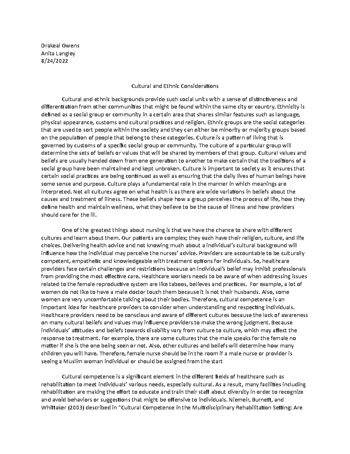 Cultural Ethics in Nursing: Understanding Diversity and Competence ...
