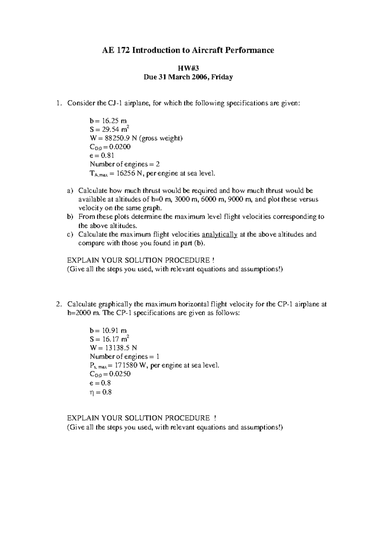 AE172 Homework 2 Assignment - AE 172 Introduction to Aircraft ...