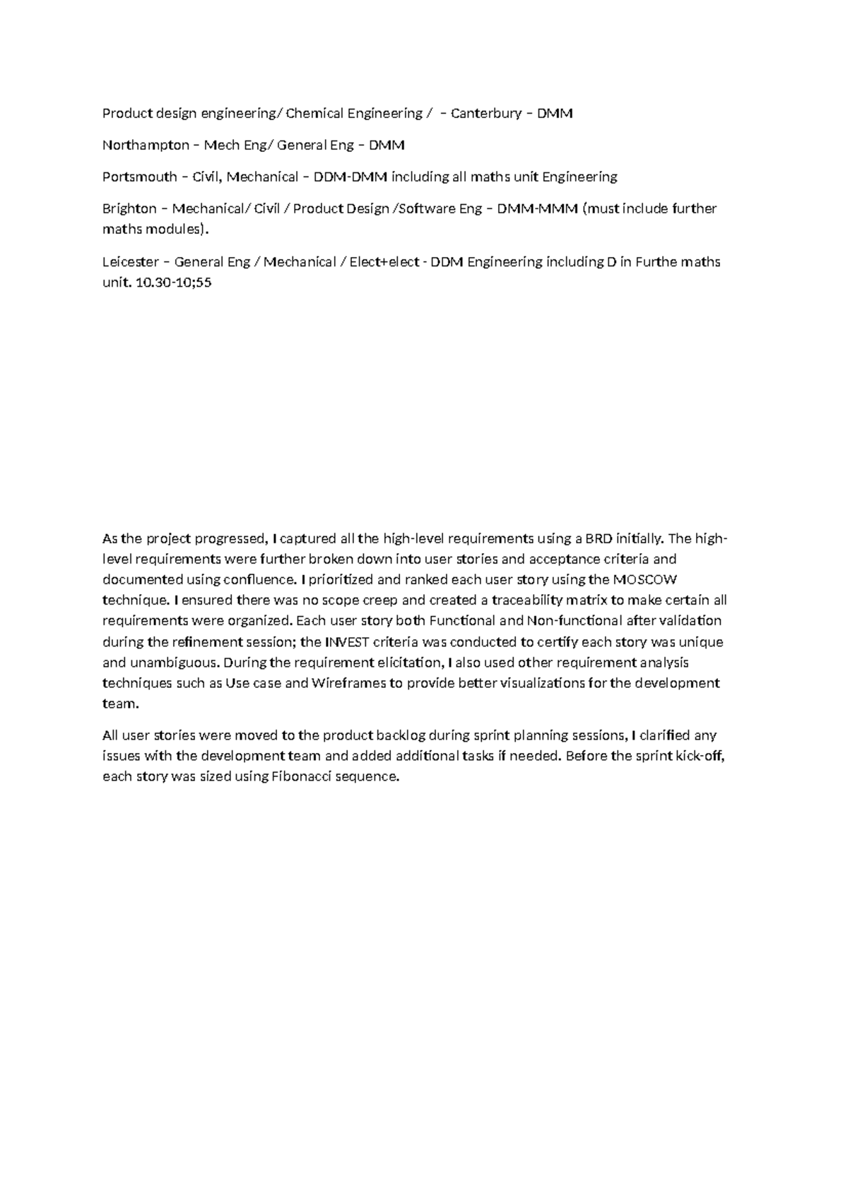 University Choices - Coursework for Engineering Programs DMM - Studocu