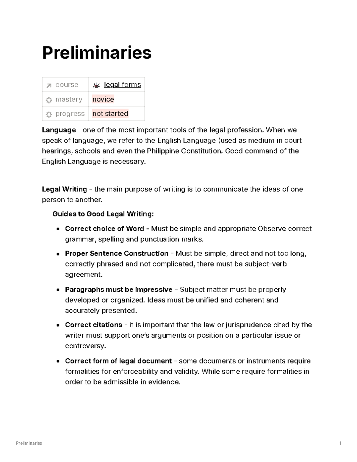 Legal Forms, Preliminaries Notes - Preliminaries 1 Preliminaries course ...