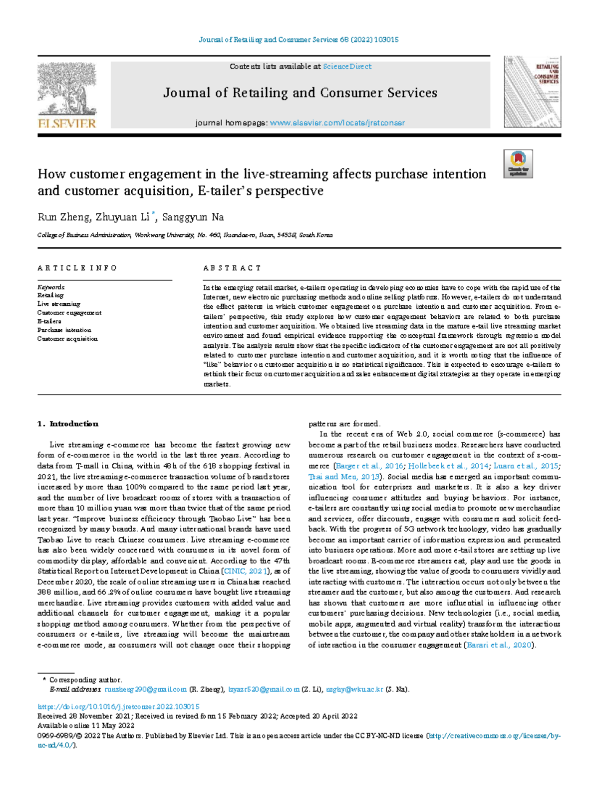 Customer Engagement in Live Streaming: Effects on Purchase Intention ...