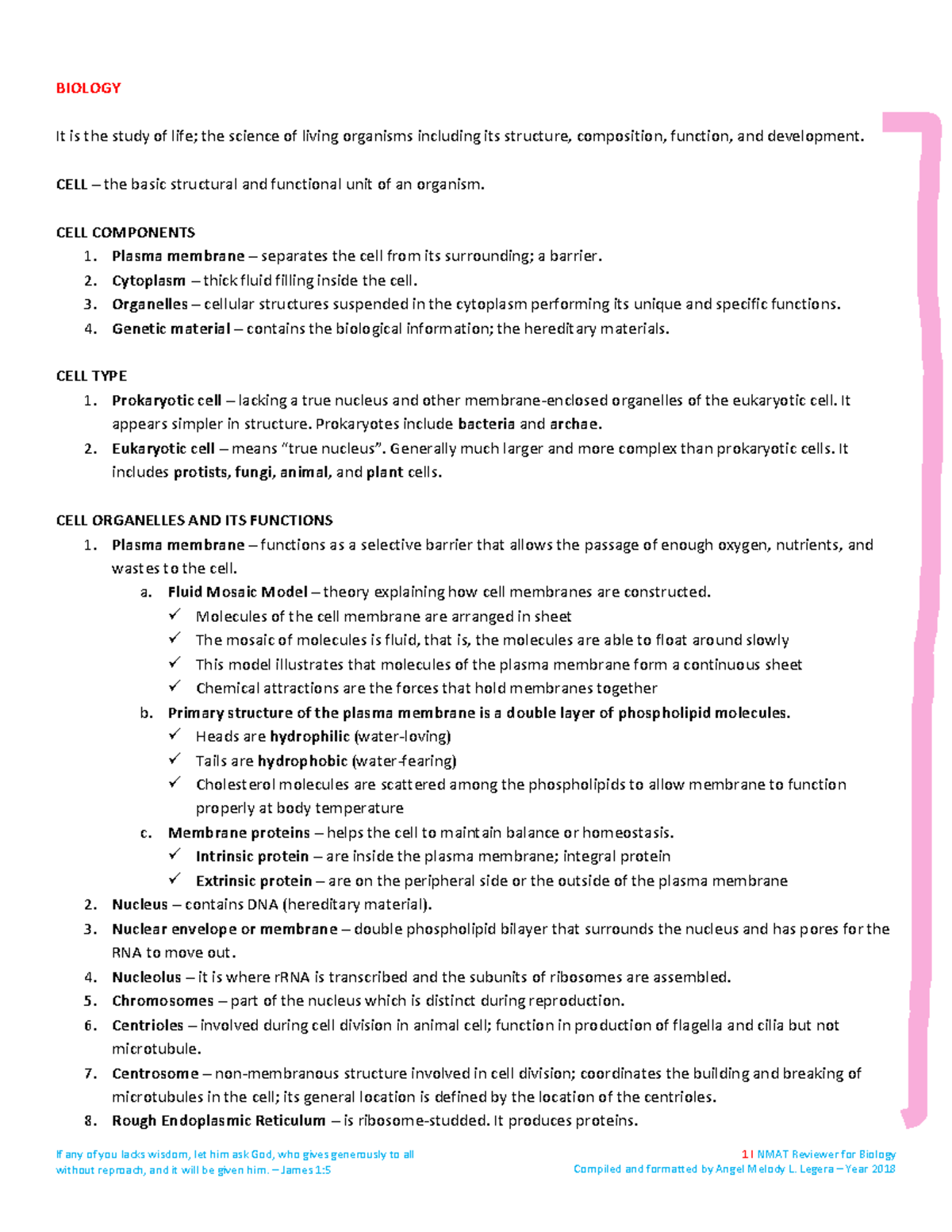 Biology NMAT Reviewer: Comprehensive Study Guide - Studocu