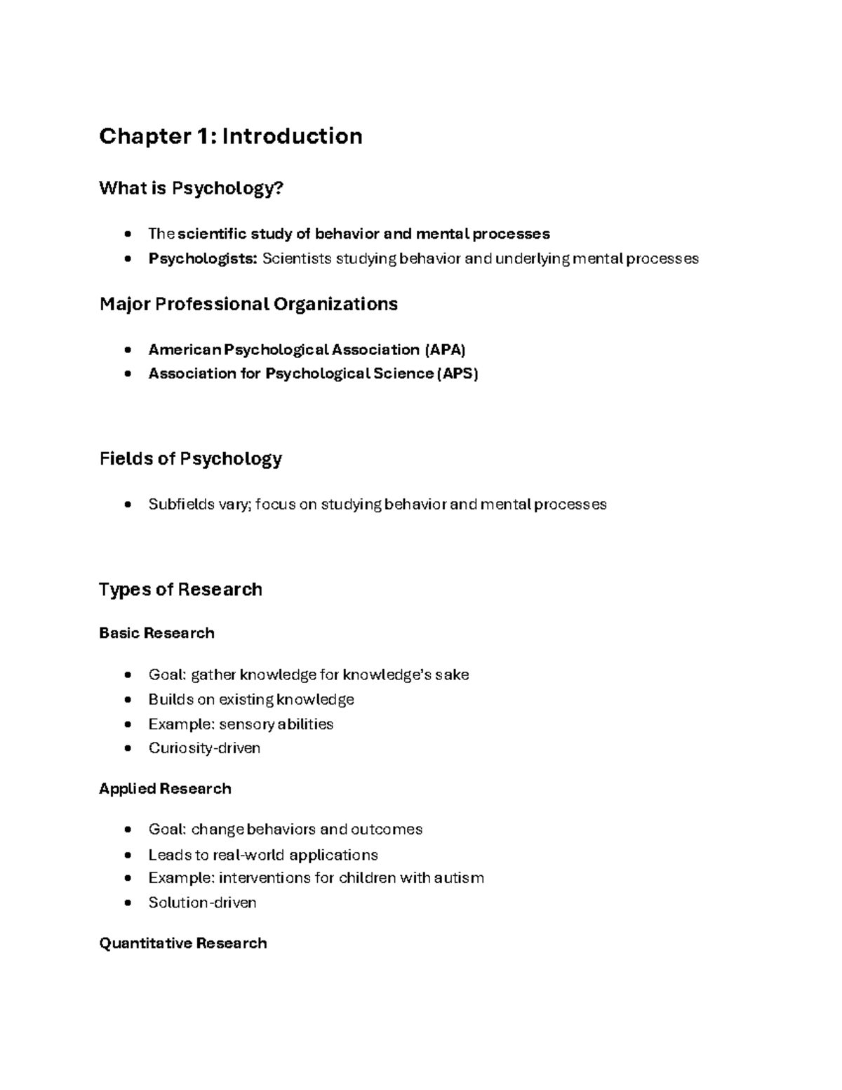 Psyc 101: Quiz 1 Notes on Psychology Fundamentals and Research Methods ...