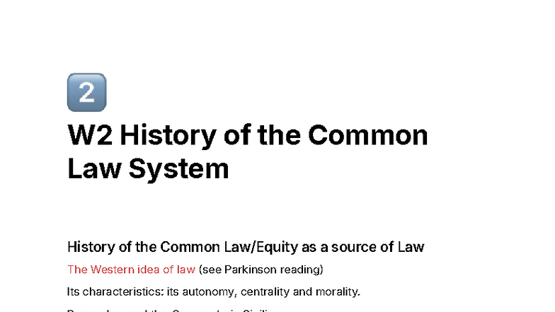 W2 Law Notes: History of the Common Law System Overview - Studocu