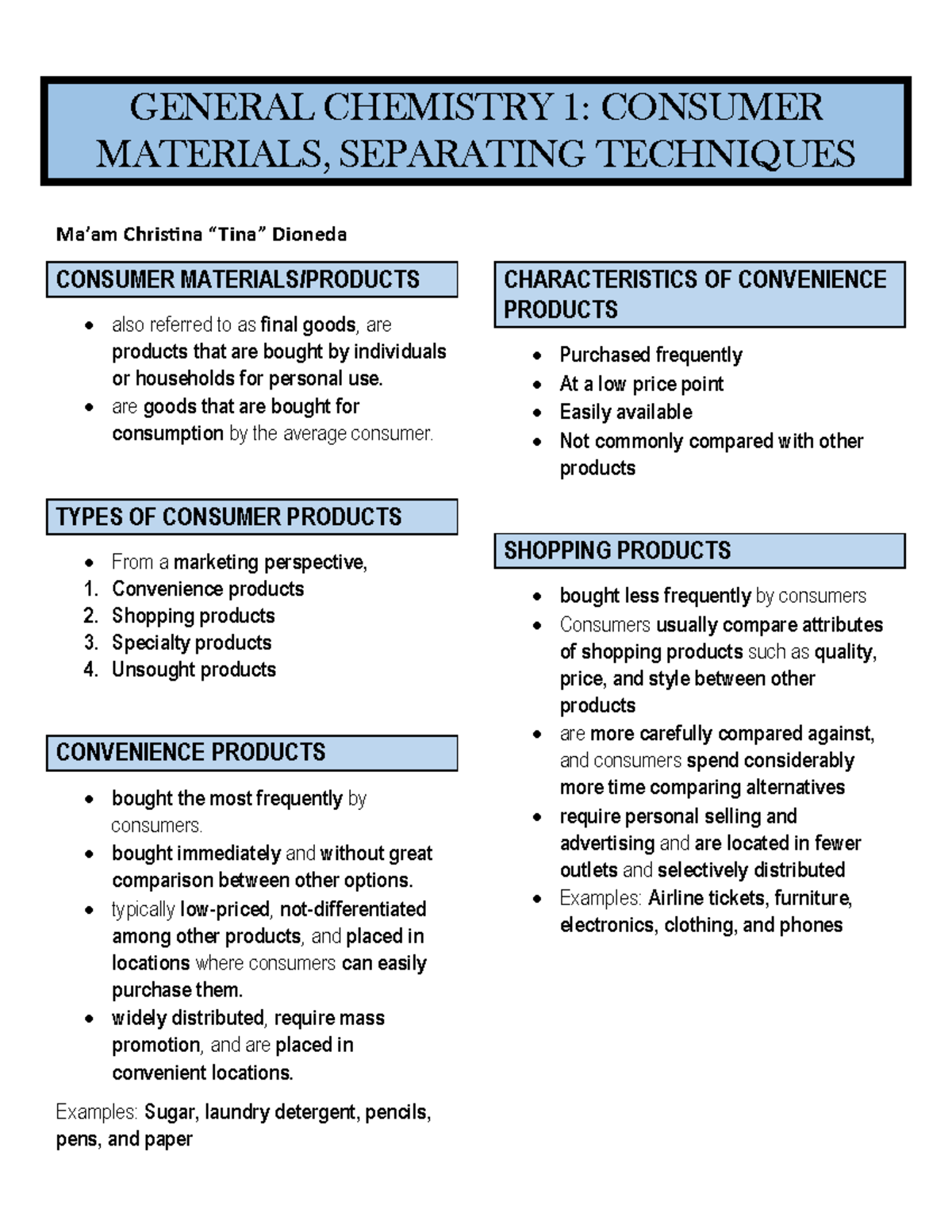 Product Examples Chemistry
