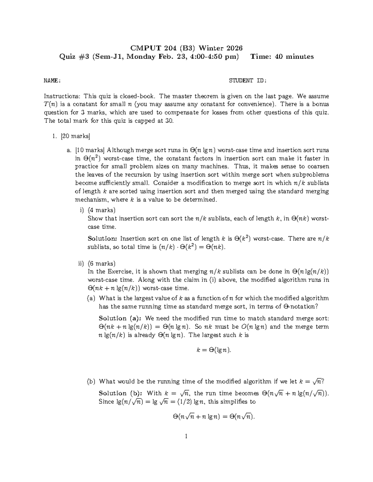CMPUT 204 (B3) Winter 2026 Quiz Solutions - Feb 23 - Studocu