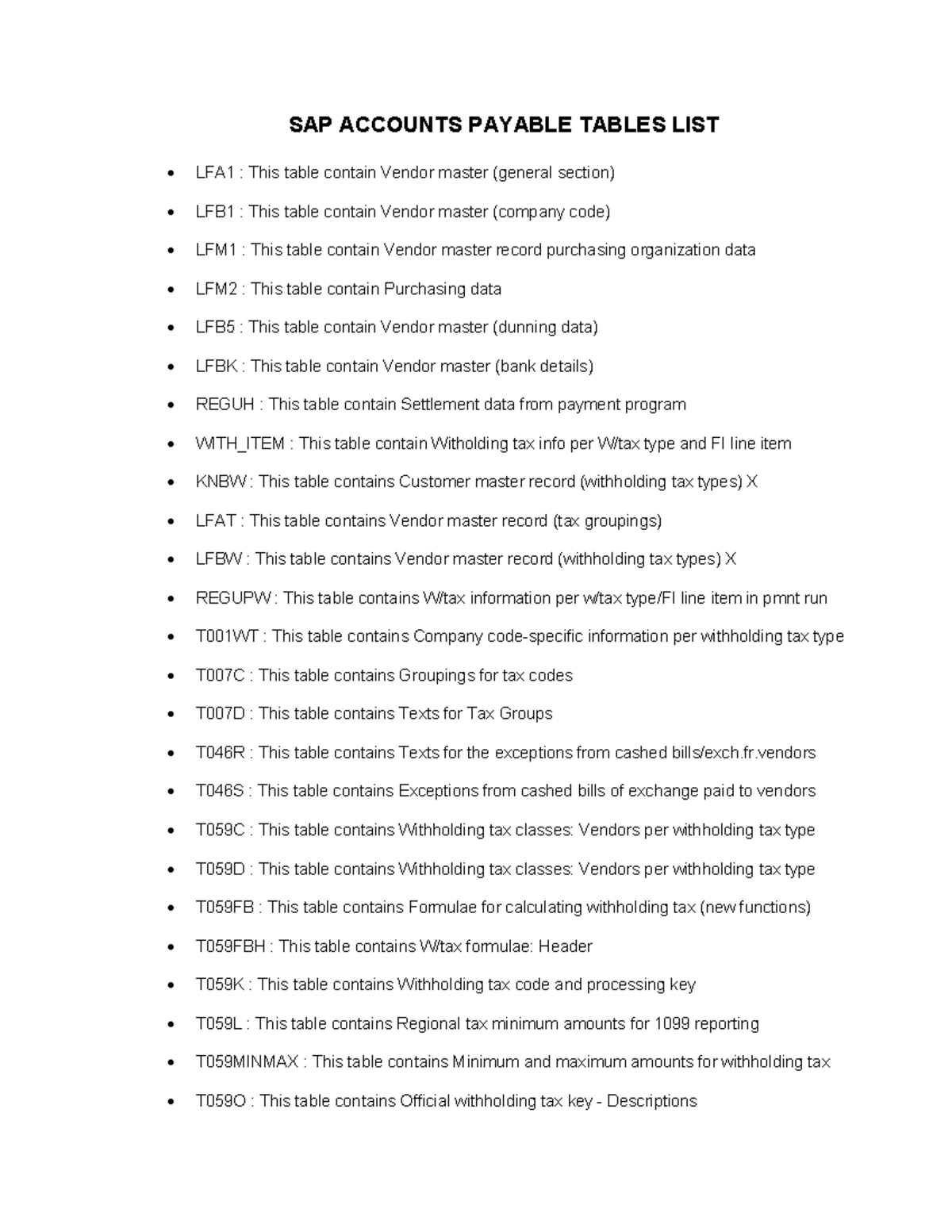SAP ACCOUNTS PAYABLE TABLES LIST: Comprehensive Overview - Studocu