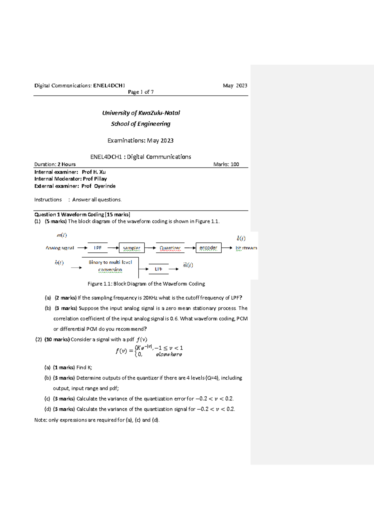 Digital Communications Final Exam: ENEL4DCH1 May 2023 - Studocu