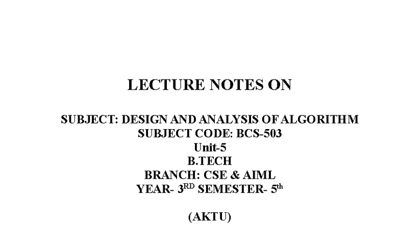 DAA Unit 5 Lecture Notes: Design & Analysis of Algorithms (B.Tech CSE ...