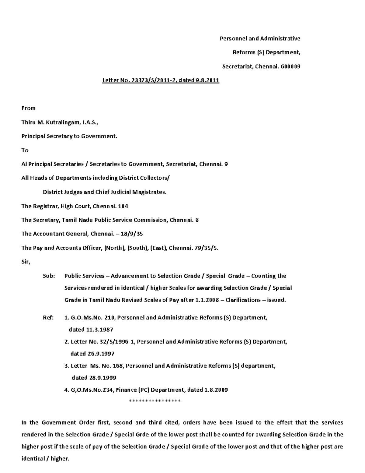 Personnel and Administrative Reforms (S) - Clarifications on Selection ...