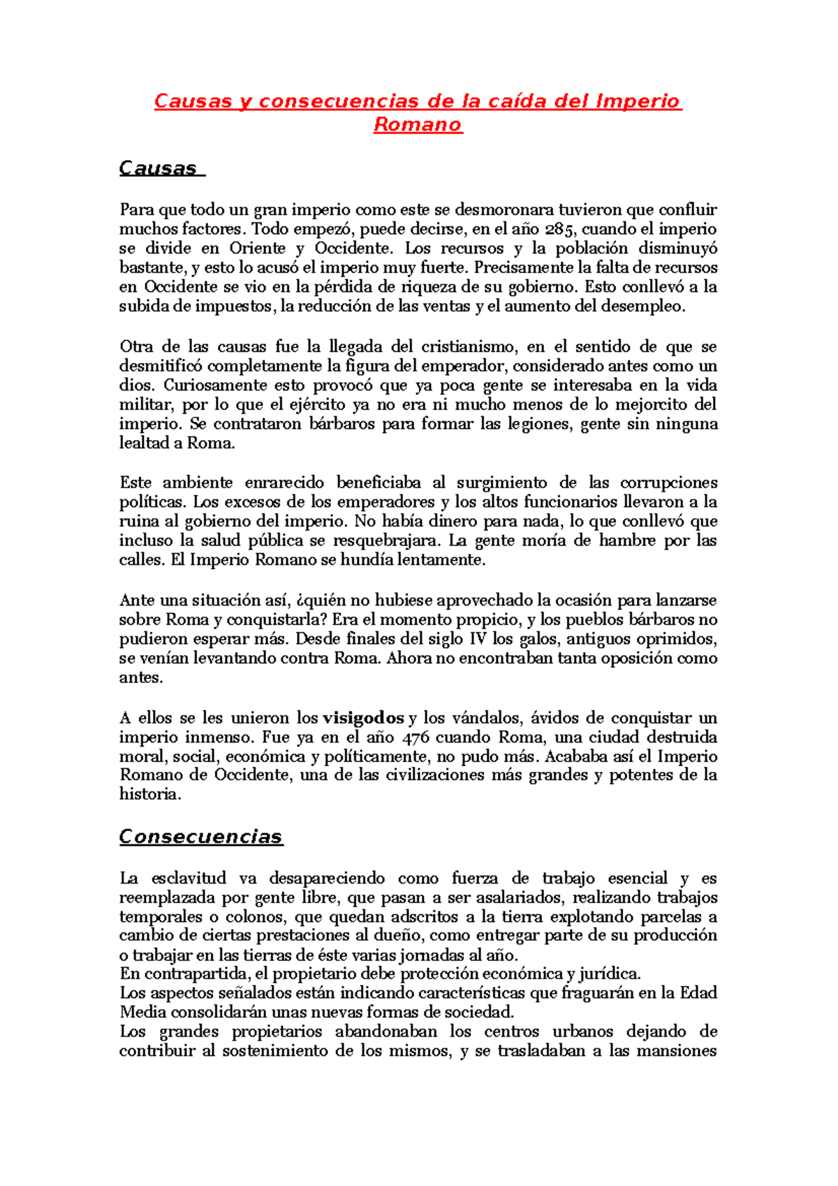 Hojas De Trabajo Sobre La Caída De Roma Roma Y La Caida Del Imperio