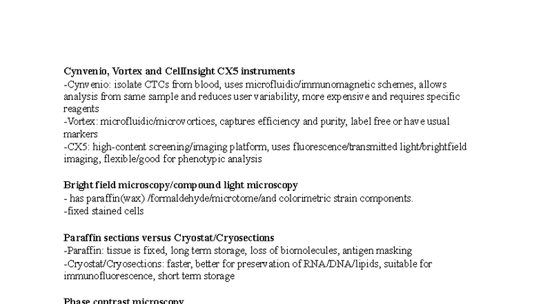 BIO 311 - Lecture Notes on CTC Isolation and Microscopy Techniques for ...