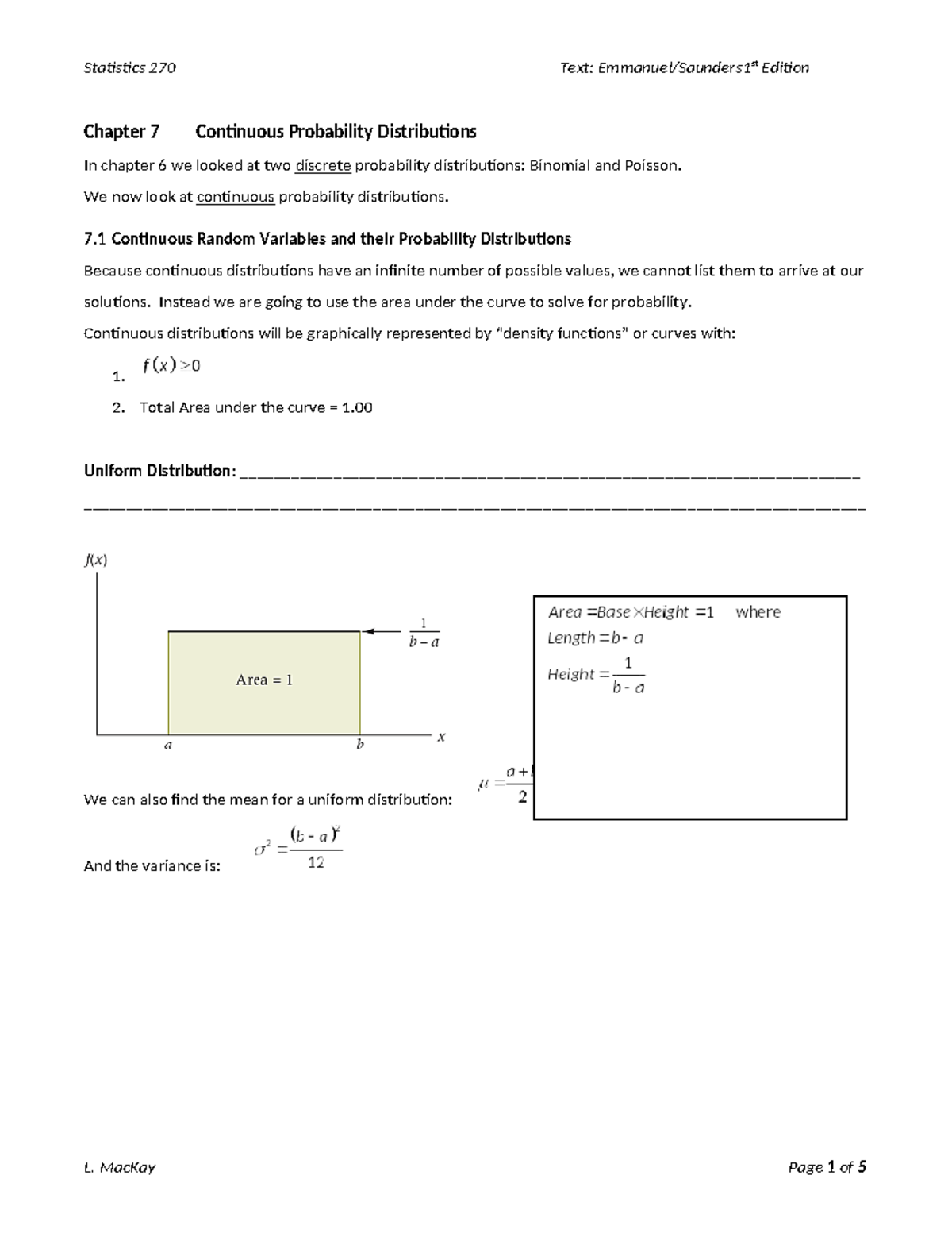 Statistics 270 Chapter 7: Continuous Probability Distributions - Studocu