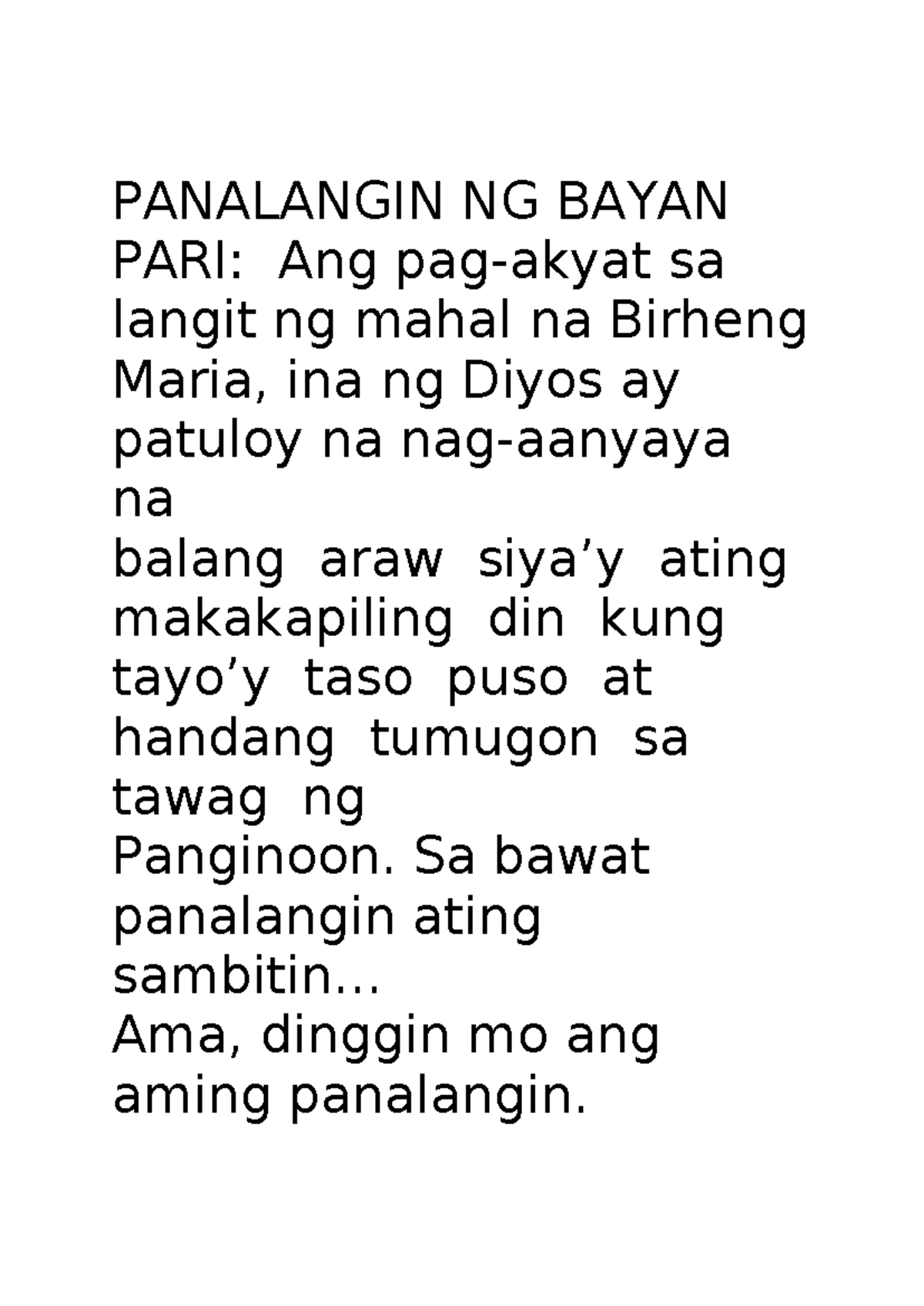 Panalangin ng Bayan - Mayo 28 na Pagsamba at Pagpapala - Studocu