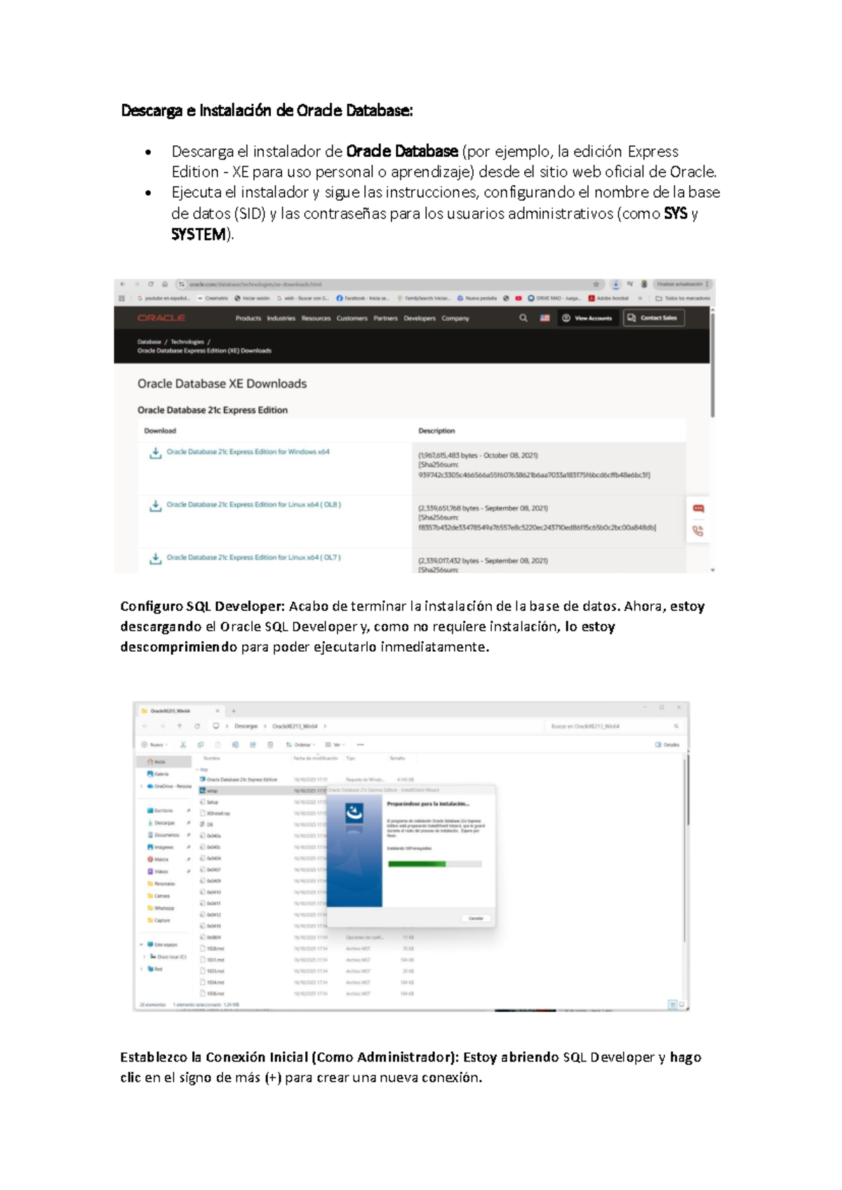 Instalación y Configuración de Oracle Database XE y SQL Developer - Studocu