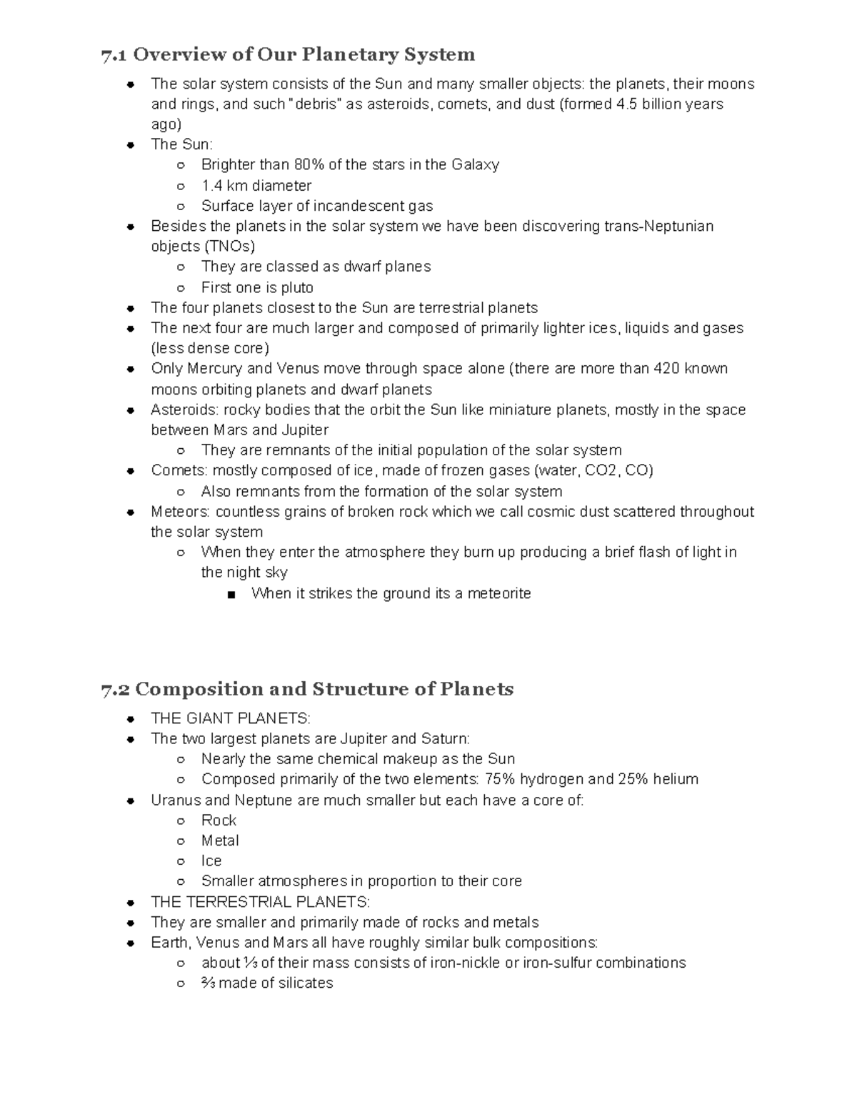 PHYS 202 Notes: Overview of Our Planetary System and Composition - Studocu