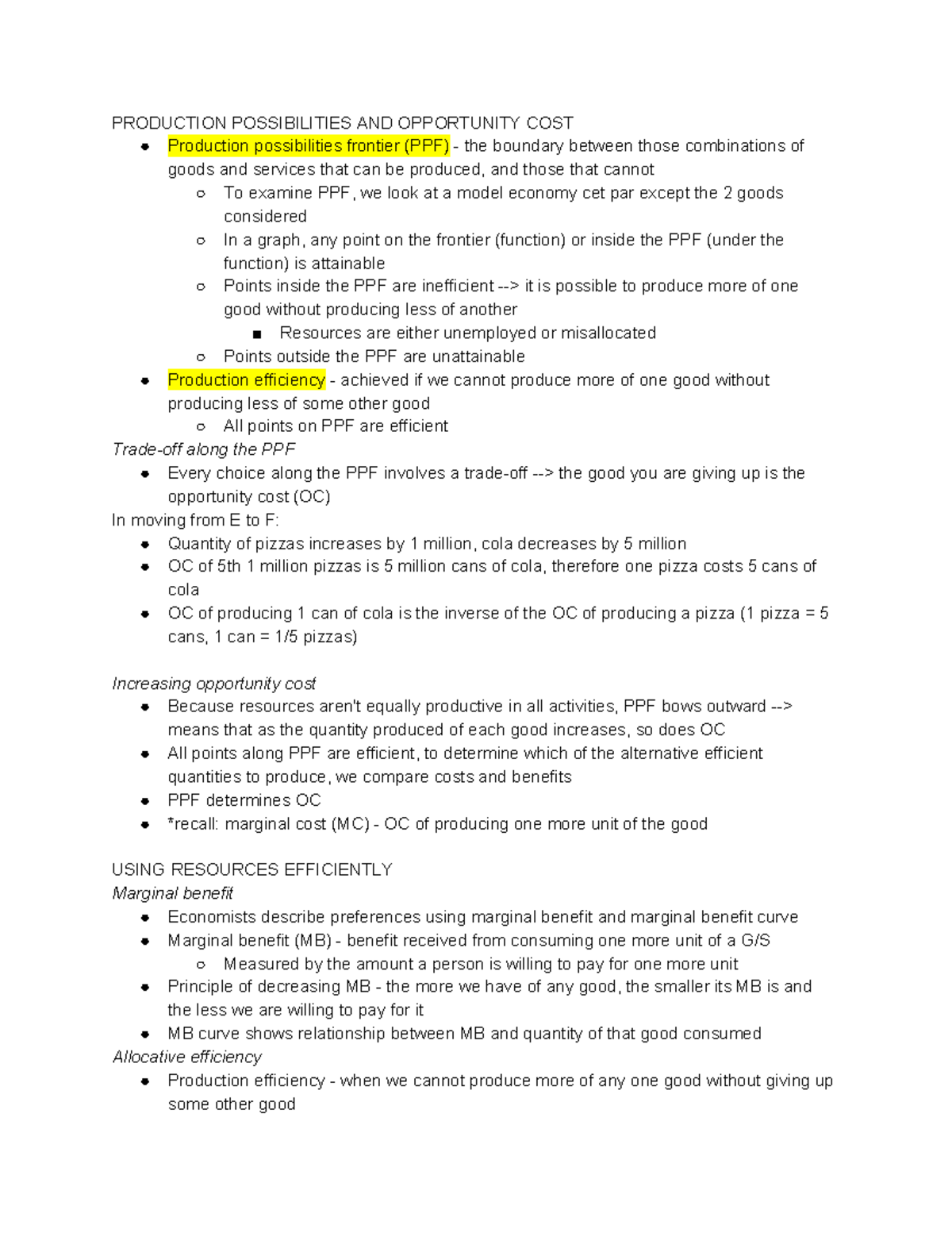 Ch. 2 - The Economic Problem - PRODUCTION POSSIBILITIES AND OPPORTUNITY ...